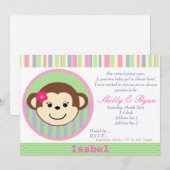 サル 赤ちゃんの女の子のシャワー招待状 招待状 (正面/裏面)