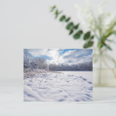 サレムヒルズの雪に覆われた池と森林 シーズンポストカード (スタンド正面)