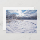 サレムヒルズの雪に覆われた池と森林 シーズンポストカード (正面/裏面)