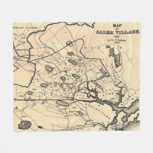 サレムマサチューセッツ(1866年)のヴィンテージ1692の地図 フリースブランケット (正面(横))
