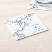 サレムMAマップエレガントネイビーブルー結婚式の引き出物 スクエアペーパーコースター (アングル)