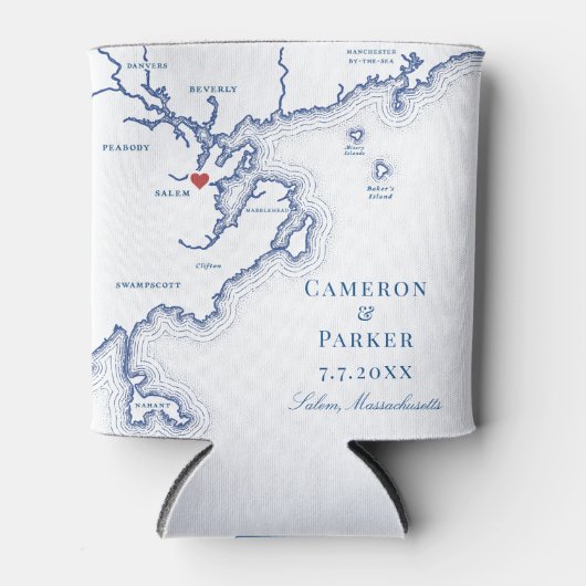 サレムMAマップエレガントネイビーブルー結婚式の引き出物 缶クーラー (正面)