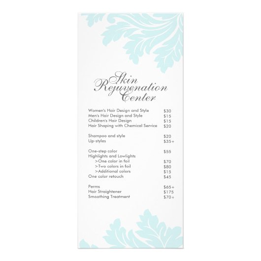 サロンとスパの価格表とラック・カード ラックカード (正面)