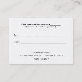 サロンとスパクリスマスホリデーギフト証明書 割引カード (裏面)