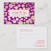 サロンとスパフェイク金ゴールド紫のギフト証明書 割引カード (正面/裏面)