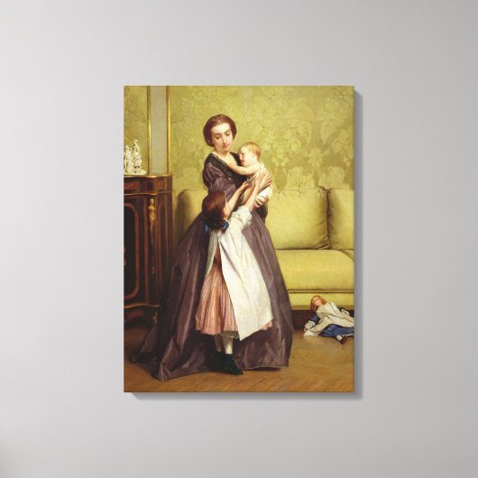 サロンに子どもを持つ若い母 キャンバスプリント (正面)