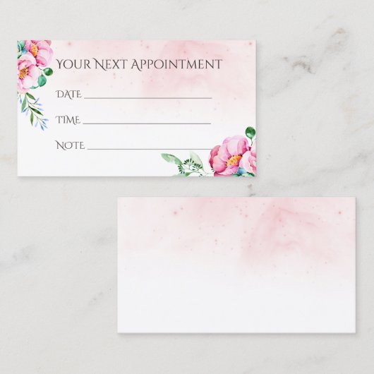 サロンのアポイントメントのメモの水彩画の花柄 予約カード (正面/裏面)