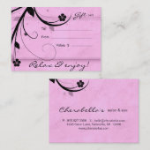 サロンのギフトカードスパの花の水を含んだピンク 割引カード (正面/裏面)