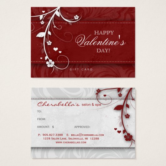 サロンのギフトカードスパの花の花柄の赤いハート (正面&裏面)