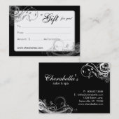 サロンのギフトカードスパの花柄の渦巻の白黒 割引カード (正面/裏面)