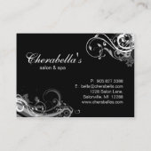 サロンのギフトカードスパの花柄の渦巻の白黒 割引カード (裏面)