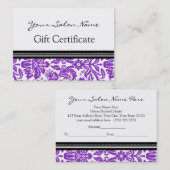 サロンのギフト券の紫色の黒いダマスク織 割引カード (正面/裏面)