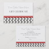 サロンのギフト券赤い灰色のシェブロン 割引カード (正面/裏面)