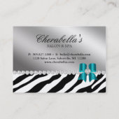 サロンのスパのギフトカードバレンタインのシマウマの銀の青 割引カード (裏面)