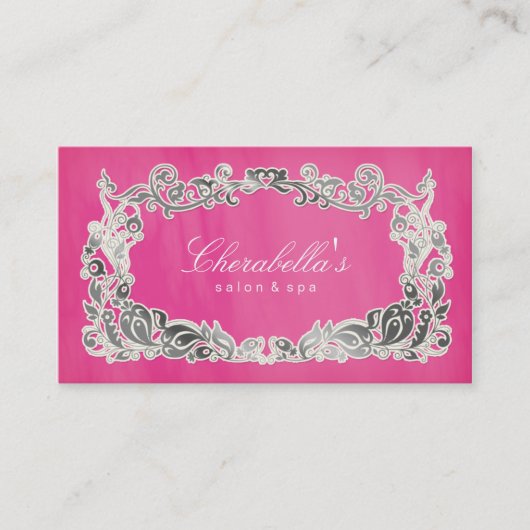 サロンのスパの名刺の花のピンクの銀 名刺 (正面)