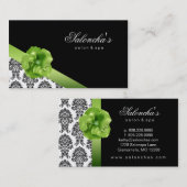 サロンのスパの名刺の黒の緑の花柄のダマスク織 名刺 (正面/裏面)