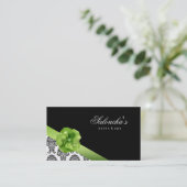 サロンのスパの名刺の黒の緑の花柄のダマスク織 名刺 (スタンド正面)