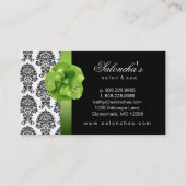 サロンのスパの名刺の黒の緑の花柄のダマスク織 名刺 (裏面)