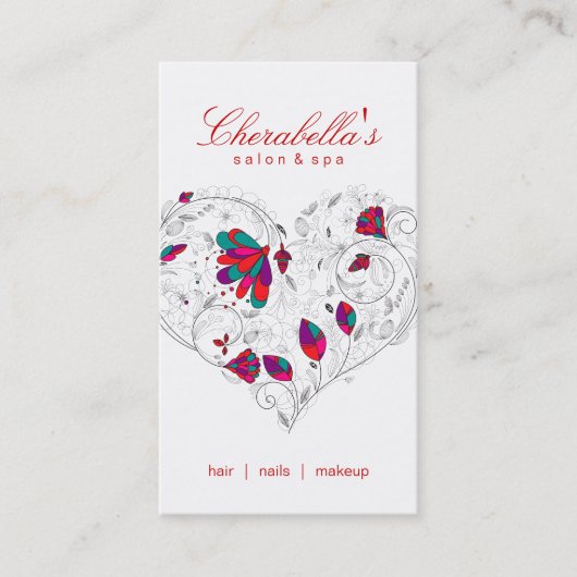 サロンのスパの花のハートの赤のカラフル 名刺 (正面)
