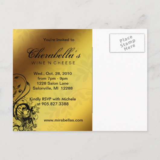 サロンのスパの郵便はがきの招待状の金ゴールドの蝶2 インビテーションポストカード (裏面)