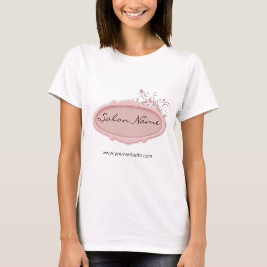 サロンのスパのTシャツの花のピンクの白 Tシャツ (正面)
