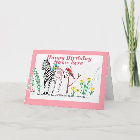 サロンのゼブラおもしろい誕生日。 カード (正面)