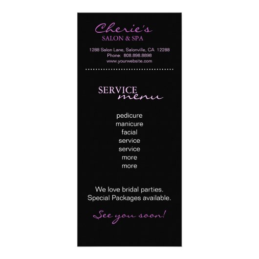 サロンのマーケティングは紫色のシマウマを梳きます ラックカード (裏面)