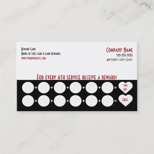 サロンのロイヤリティの名刺のパンチカード ロイヤリティカード (正面)