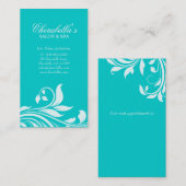 サロンの名刺のエレガントな花の白い青 予約カード (正面/裏面)