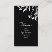 サロンの名刺のエレガントな花の銀製の黒 名刺 (裏面)