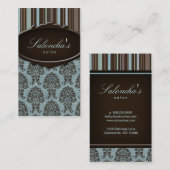 サロンの名刺のスパのダマスク織のストライブ柄の茶色がかった鋼色 名刺 (正面/裏面)