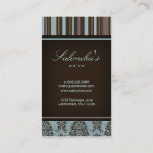 サロンの名刺のスパのダマスク織のストライブ柄の茶色がかった鋼色 名刺 (裏面)