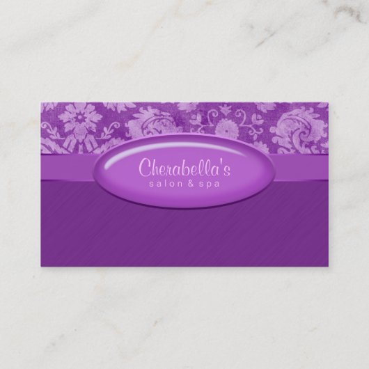 サロンの名刺のスパの紫色のダマスク織の楕円形 名刺 (正面)