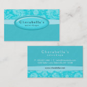 サロンの名刺のスパの青いダマスク織の楕円形 名刺 (正面/裏面)