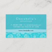 サロンの名刺のスパの青いダマスク織の楕円形 名刺 (裏面)