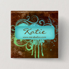 サロンの名札ボタンのブローチの青くグランジな花 缶バッジ