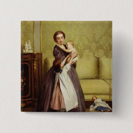 サロンの彼女の子供を持つ若い母 缶バッジ (正面)