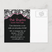 サロンの郵便はがきのダマスク織の白黒のピンクフレーム インビテーションポストカード (裏面)