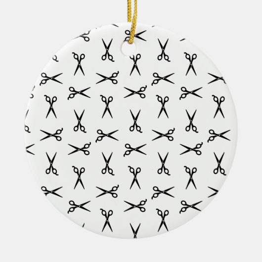 サロンはさみバーバーカスタムショップの背景色 セラミックオーナメント (正面)