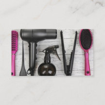 サロンはピンクおよび黒い写真の名刺に用具を使います