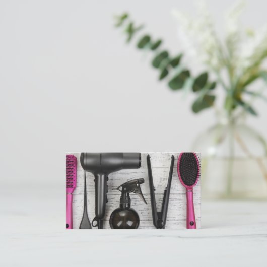 サロンはピンクおよび黒い写真の名刺に用具を使います 予約カード (スタンド正面)