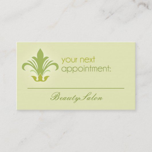 サロンアポイントメント、美しい、スパグリーン名刺 予約カード (正面)