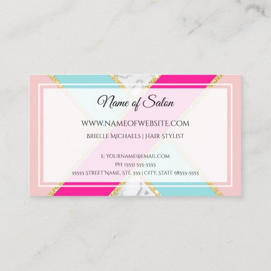 サロンエレガントピンクとブルーのグリッターと大理石 名刺 (裏面)
