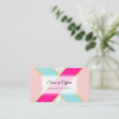 サロンエレガントピンクとブルーのグリッターと大理石 名刺 (スタンド正面)
