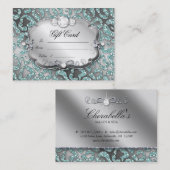 サロンギフトカードジュエリーレオパードティール（緑がかった色）スパークル 割引カード (正面/裏面)