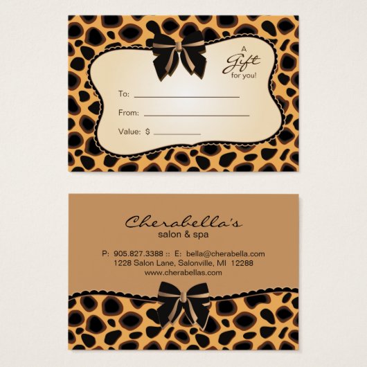 サロンギフトカードスパバレンタインデーチータ動物 (正面&裏面)