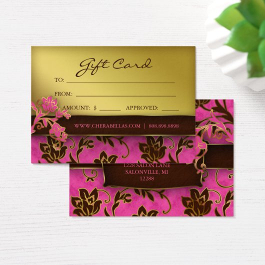 サロンギフトカードスパ金ゴールドフローラピンクブラウン (デスク)
