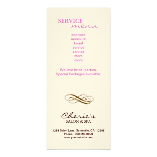 サロンギフト証明書王冠ヒョウのピンククリーム ラックカード (裏面)