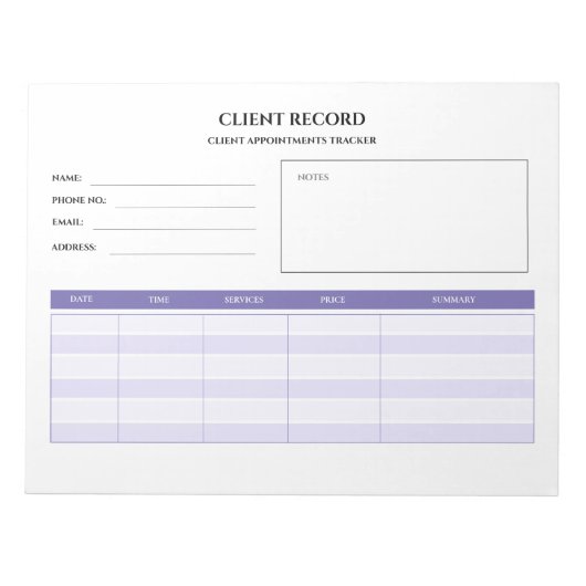 サロンクライアント追跡カスタムメモ帳 ノートパッド (正面)