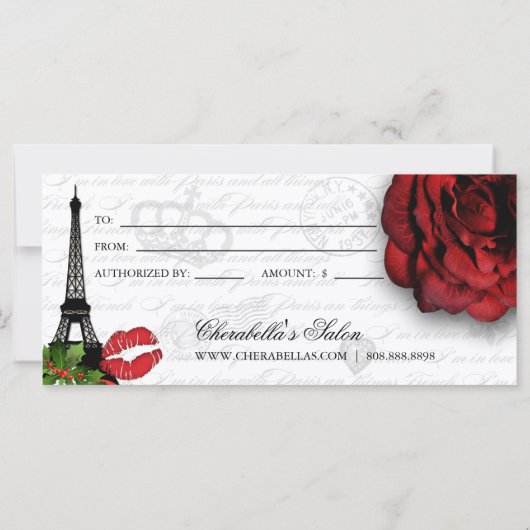 サロンクリスマスプレゼント証明書エッフェルタワーバラ (裏面)